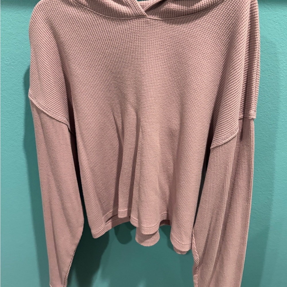 Women's Purple Waffle Cropped Hooded Sweater